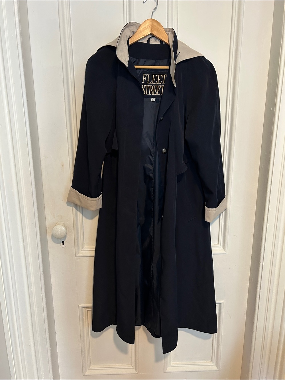 Fleet Street Navy Trench Coat with Beige Contrast Trim